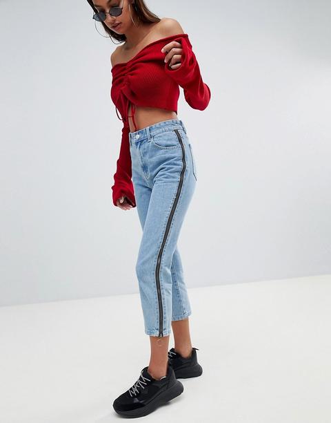 Prettylittlething - Mom Jeans A Vita Alta Con Zip - Blu