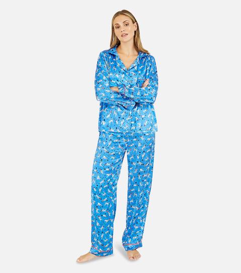 Yumi Blue Dalmatian Dog Shirt And Trouser Pyjama Set New Look