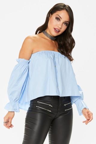 Valerie Blue Bardot Button Front Top