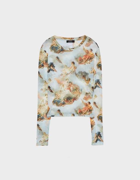 Camiseta De Tul Con Estampado