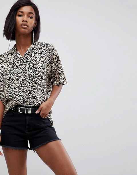 Camisa Hawaiana Holgada Con Diseño De Leopardo De Motel