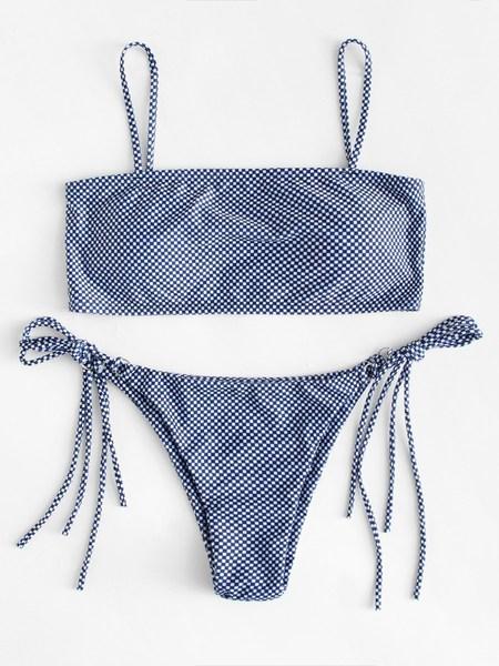 Set De Bikini De Cuadros Con Cordón Lateral