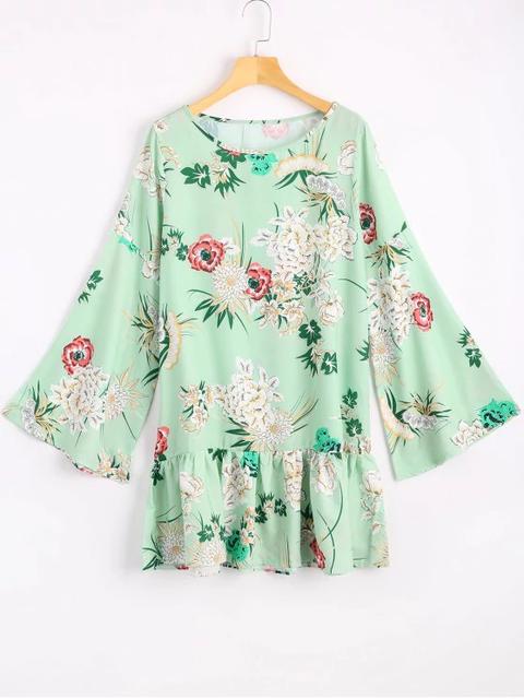 Vestido De La Cintura De La Gota Flor De La Manga Flare