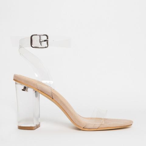 Kimana Nude Suede Clear Mid Block Heels