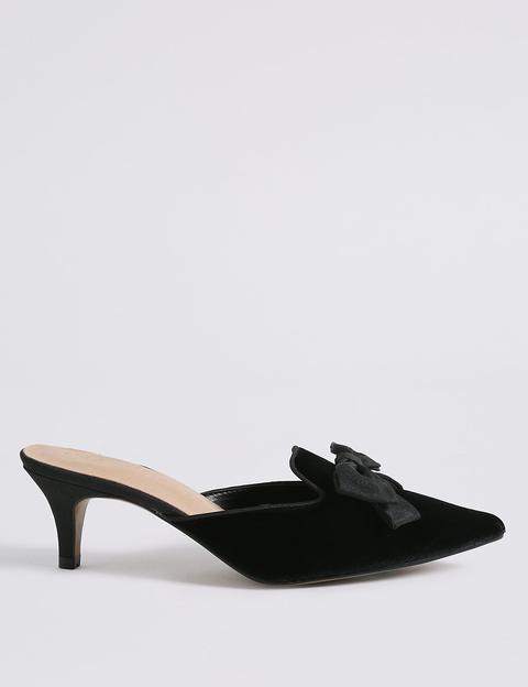 Kitten Heel Bow Mule Shoes