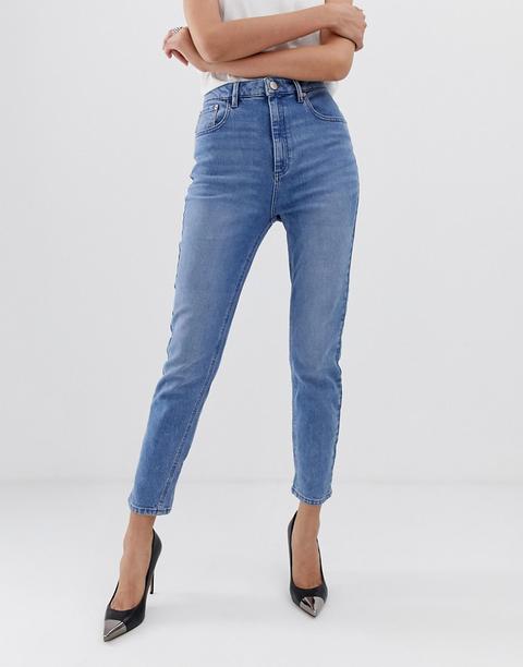 Asos Design Farleigh High Waisted Slim Mom Jeans In Light Stone Wash-blue