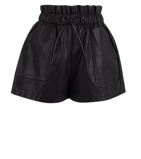 Cameo Rose Black Leather-look Shorts New Look