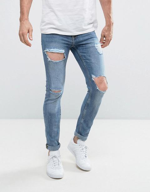 New Look - Jeans Skinny Blu Con Strappi Aperti - Blu