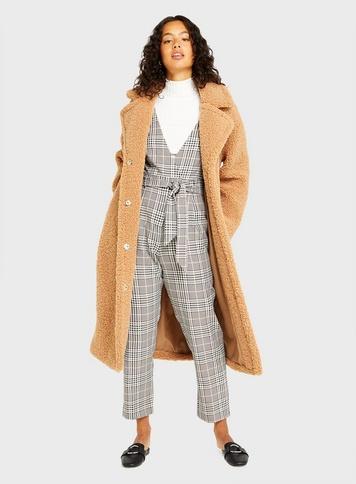 Womens Tan Maxi Teddy Coat, Camel