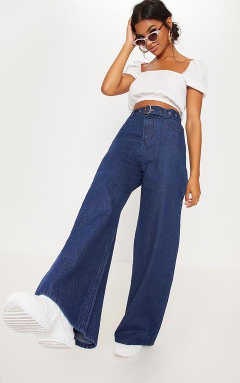 Dark Wash Belted Wide Leg Jeans