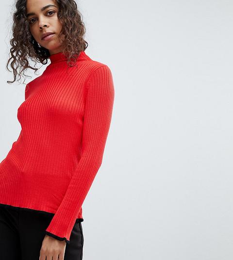 Asos Petite - Maglione A Coste Con Maniche Svasate - Rosso