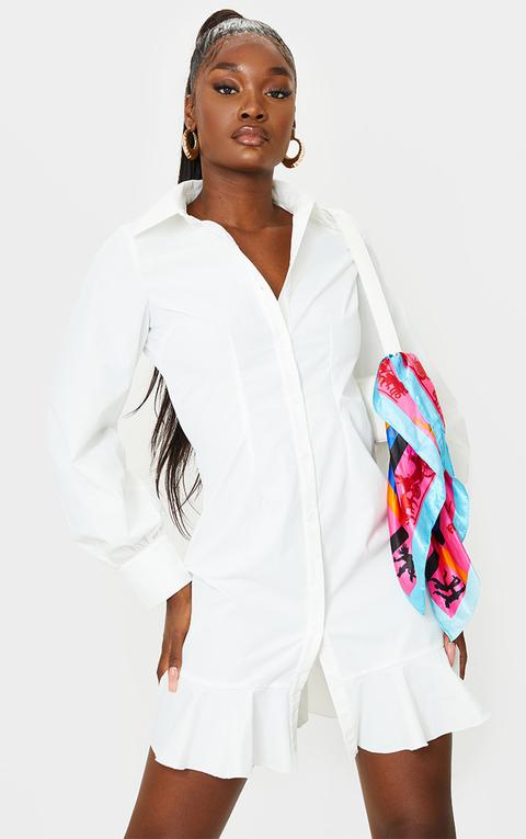 Tall - Robe Chemise Blanche À Détail Volanté, Blanc