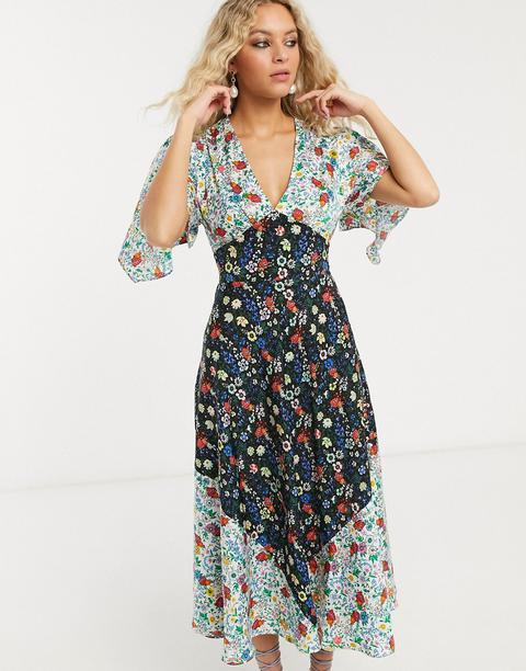 Topshop Idol Midi Dress In Mixed Floral Print-multi