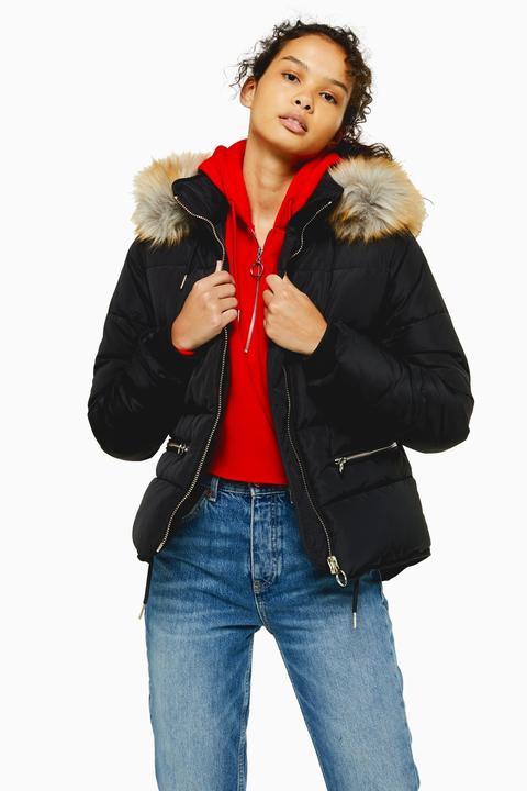 womens red puffer coat with fur hood