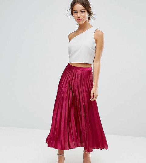 Falda Midi Plisada De Satén Con Aberturas Exclusiva De Asos Petite