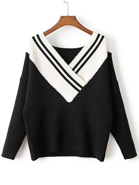 Jersey De Hombro Caído Con Escote V