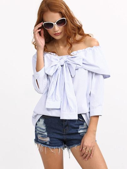 Blusa Rayas Lazo Hombro Al Aire -azul