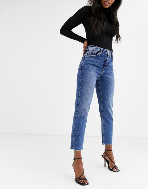 Topshop Straight Leg Jeans In Mid Wash-blue