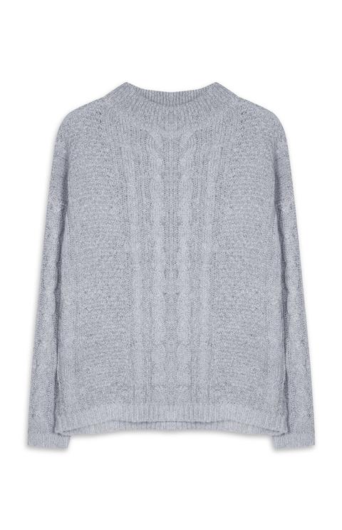 Blue Fluffy Cable Knit Jumper