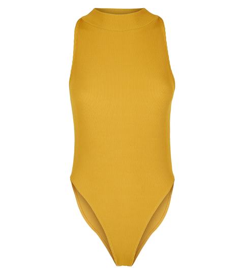 Mustard High Neck Ribbed Bodysuit New Look