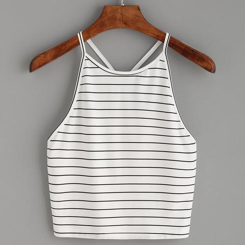 Top Cami A Strisce Con Spalline Dietro A Y - Bianco