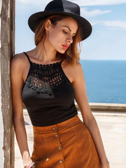 Top Escote Crochet Cruzado Crop Cami -negro