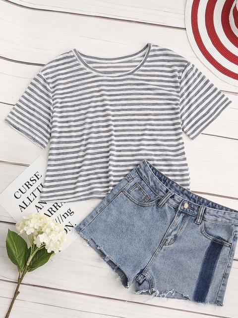 Contrast Striped Crop Tshirt