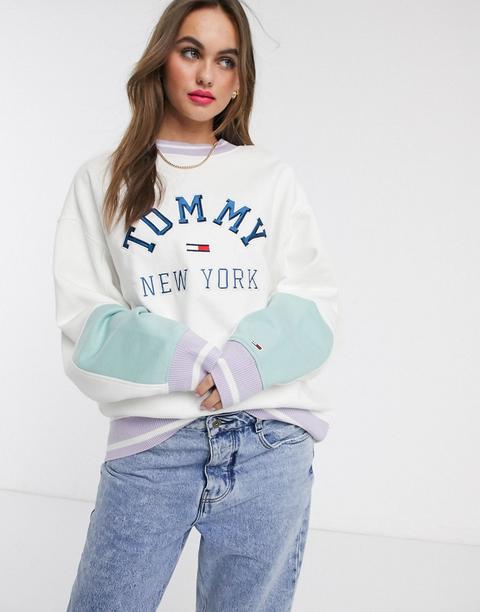 Sudadera Con Logo Retro En Pastel De Tommy Hilfiger-blanco