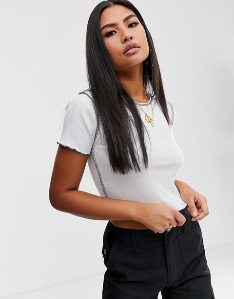 Asos Design - T-shirt Corta A Maniche Corte Bianca Con Cuciture A Contrasto - Bianco