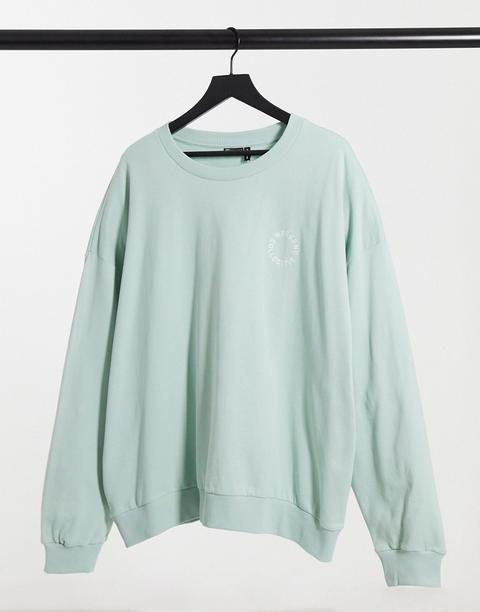 Asos Weekend Collective Co-ord Oversized Sweatshirt With Contrast Embroidery Logo In Pastel Green-multi