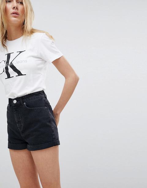 Asos Design - Ritson - Mom Shorts Di Jeans Nero Slavato - Nero