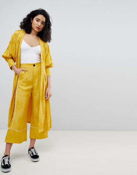 Bershka - Pantaloni A Fondo Ampio Gialli A Fiori - Giallo