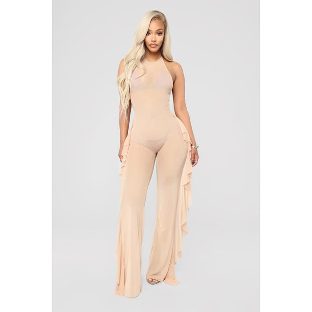 mocha button up jumpsuit