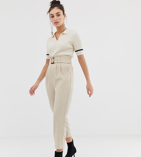 Stradivarius Belted Trouser In Beige-neutral