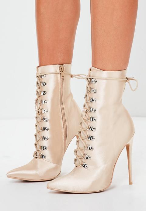 nude lace up boots