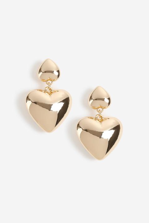 Womens **puff Heart Drop Earrings - Gold, Gold