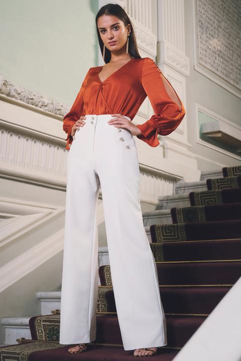 Womens Lipsy Military Wide Leg Tailored Button Trousers