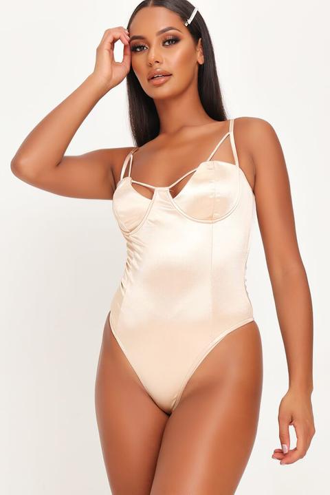 Nude Satin Underwire Bodysuit