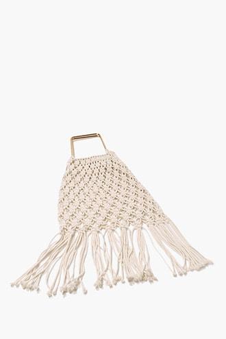 Forever 21 Open-knit Fringe Satchel , Ivory