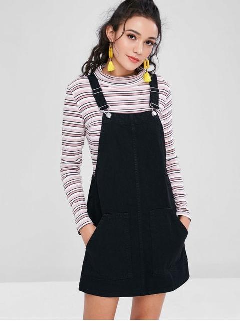 Bolsillos De Mezclilla De Mezclilla Vestido De Dungaree Black