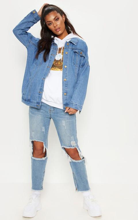 Mid Wash Oversized Denim Jacket, Mid Blue Wash