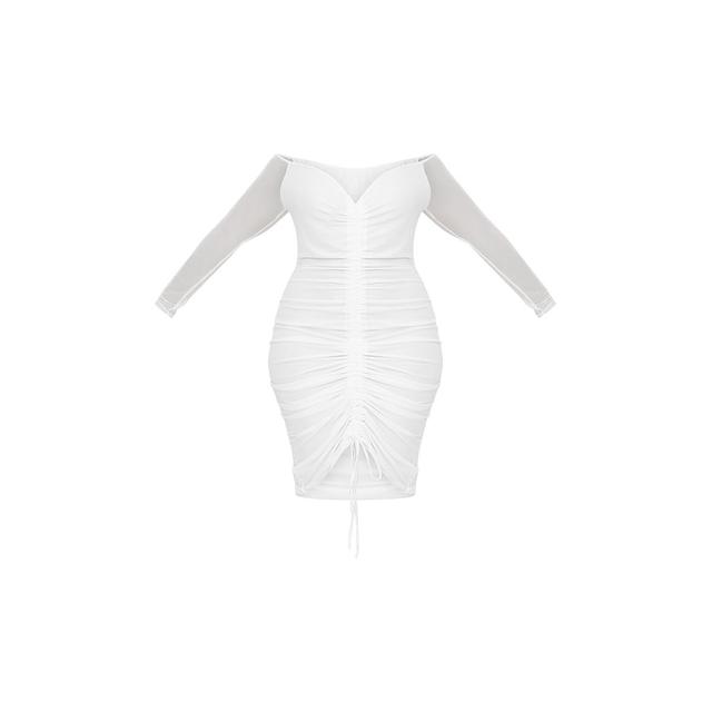 plus white mesh ruched bardot midi dress