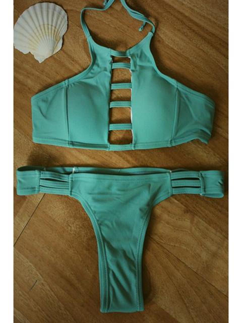 Green Halter Hollow Bikini Set