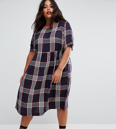 Vestido Midi Amplio De Manga Corta A Cuadros De Asos Curve