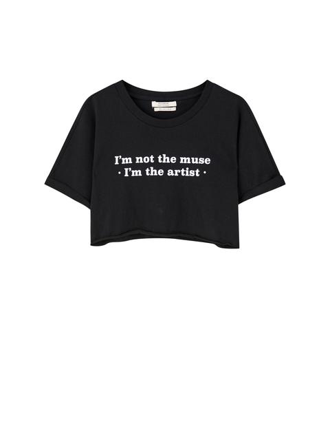 Camiseta Cropped Básica Texto