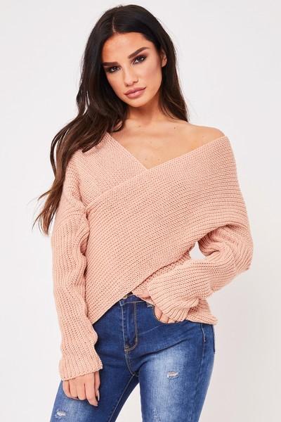 Saffron Nude Cross Front Knitted Jumper