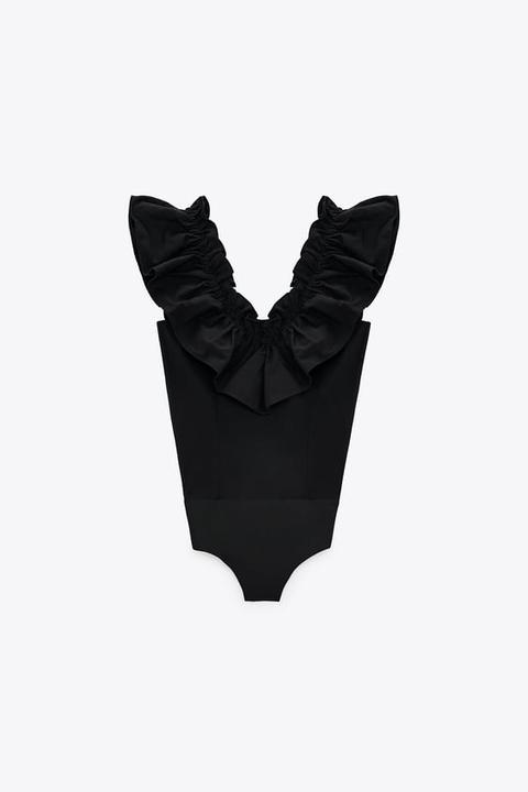 Poplin Bodysuit With Ruffles