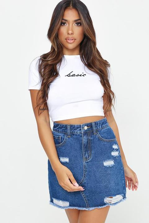 Dark Wash Distressed Denim Mini Skirt