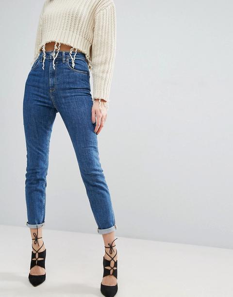 Asos Design – Farleigh – Schmale Mom-jeans Mit Hoher Taille In Blauer Harley-waschung