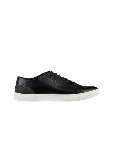 Mens Black Leather Look Trainers, Black